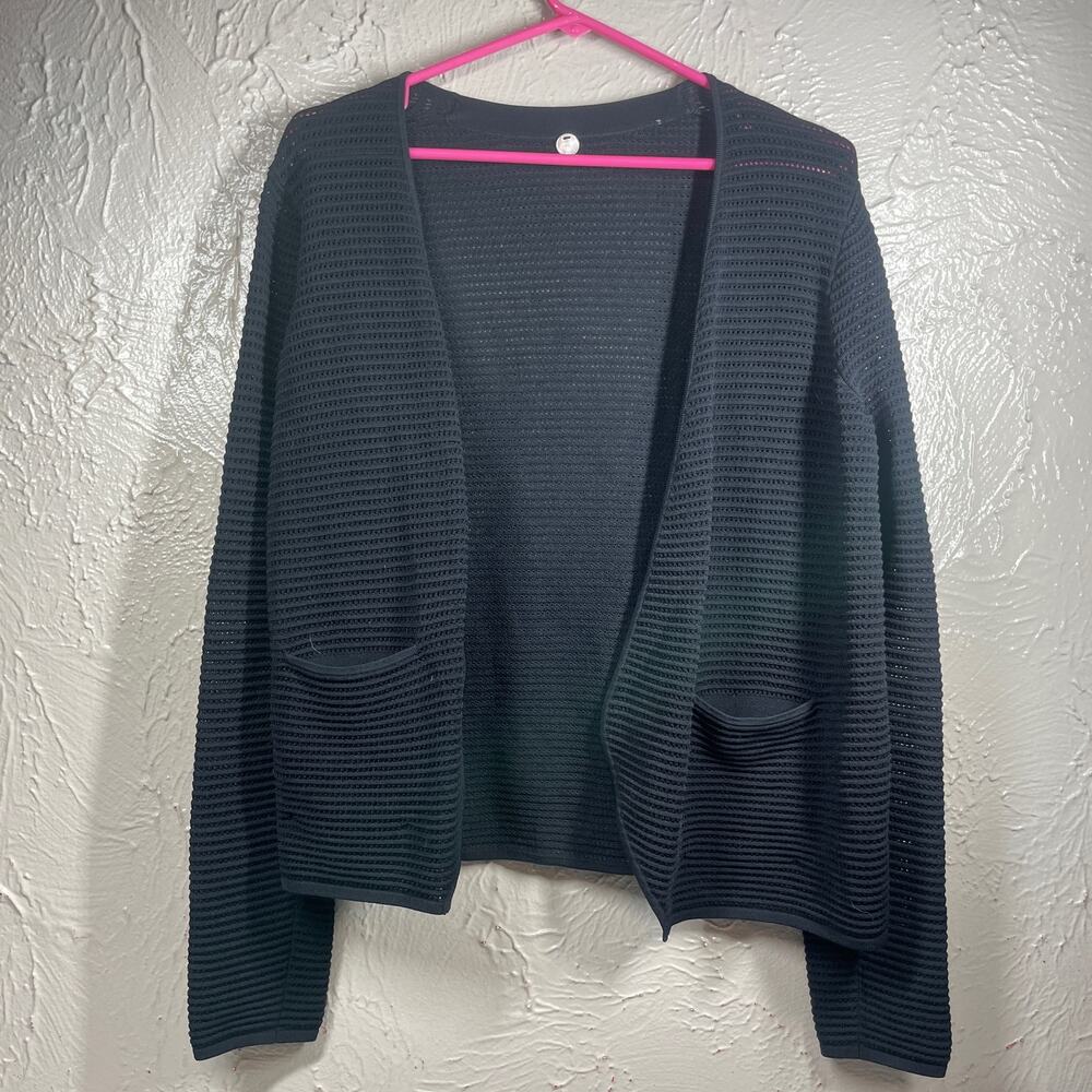 Margaret O'Leary Black Open Front Cardigan Sweater Pockets Womens Small